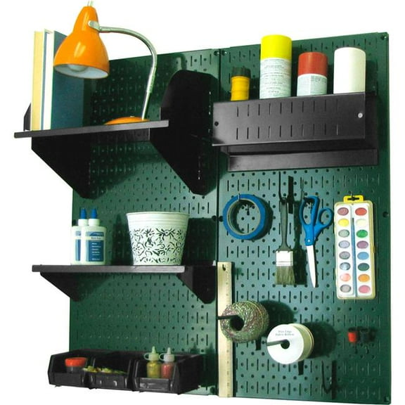 Pegboard Hobby Craft Organizer Storage Kit, Green & Black - 32 x 32 x 9 in.