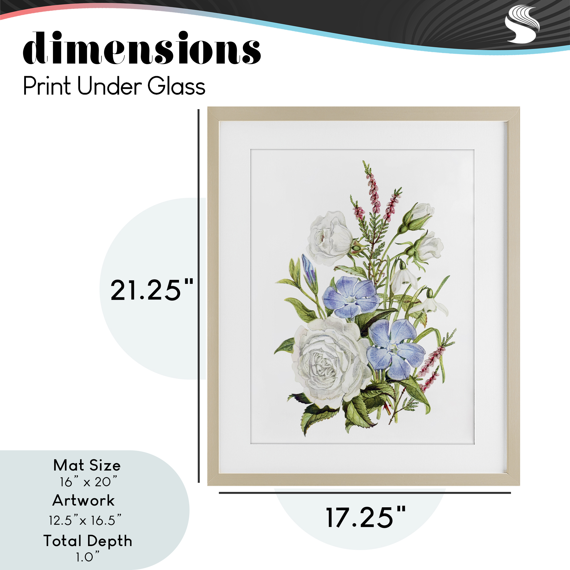 Bountiful Floral Bouquet Birch Framed Print Under Glass, design by Lettered and Lined