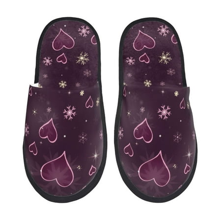 Balery Snowflakes and Hearts Slient Indoor Furry Fleece Comfort House Shoes Soft Non-Slip Home Shoes Cotton slippers House Slippers-- Medium