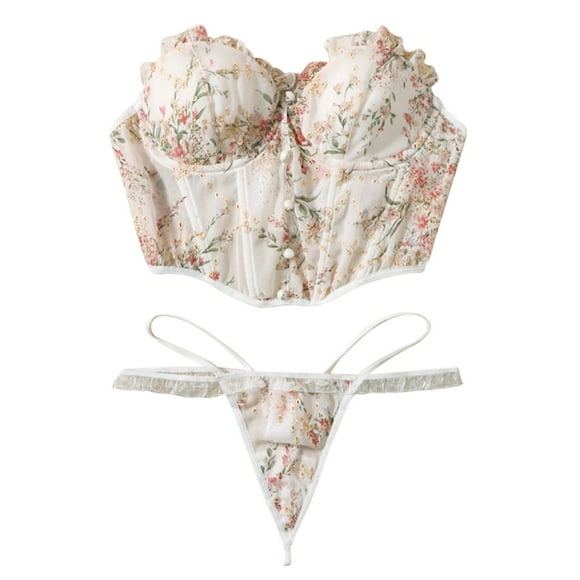 Sexy European Fish Bone Corset Can Be Worn Outside Small Chest Gathered Thin Lace Bra Vest Type Underwear Suit Women Sexy Micro Bikini Lingerie G-String Thong Set Mesh Long Sleeve Tops For Women Women