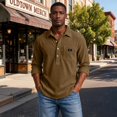 thumbnail image 6 of Corduroy Henley Polo Shirt for Men ,Fall Long Sleeve Collar Solid Color Pullover, Soft Vintage Casual Top with Chest Pocket Coffee M, 6 of 6