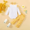 thumbnail image 3 of LAPAKIDS Fall Winter Infant Baby Girls Floral Outfit Clothes 3-6 Months Letter Printed Romper Tops Pants Headband 3Pcs Set, 3 of 7