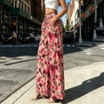thumbnail image 2 of TEAJOPSUU Summer Tropical Floral Wide Leg Pants for Women Flowy High Waisted Elastic Drawstring Palazzo Pants Loose Fit Beach Pants with Pockets A-Red, 2 of 5