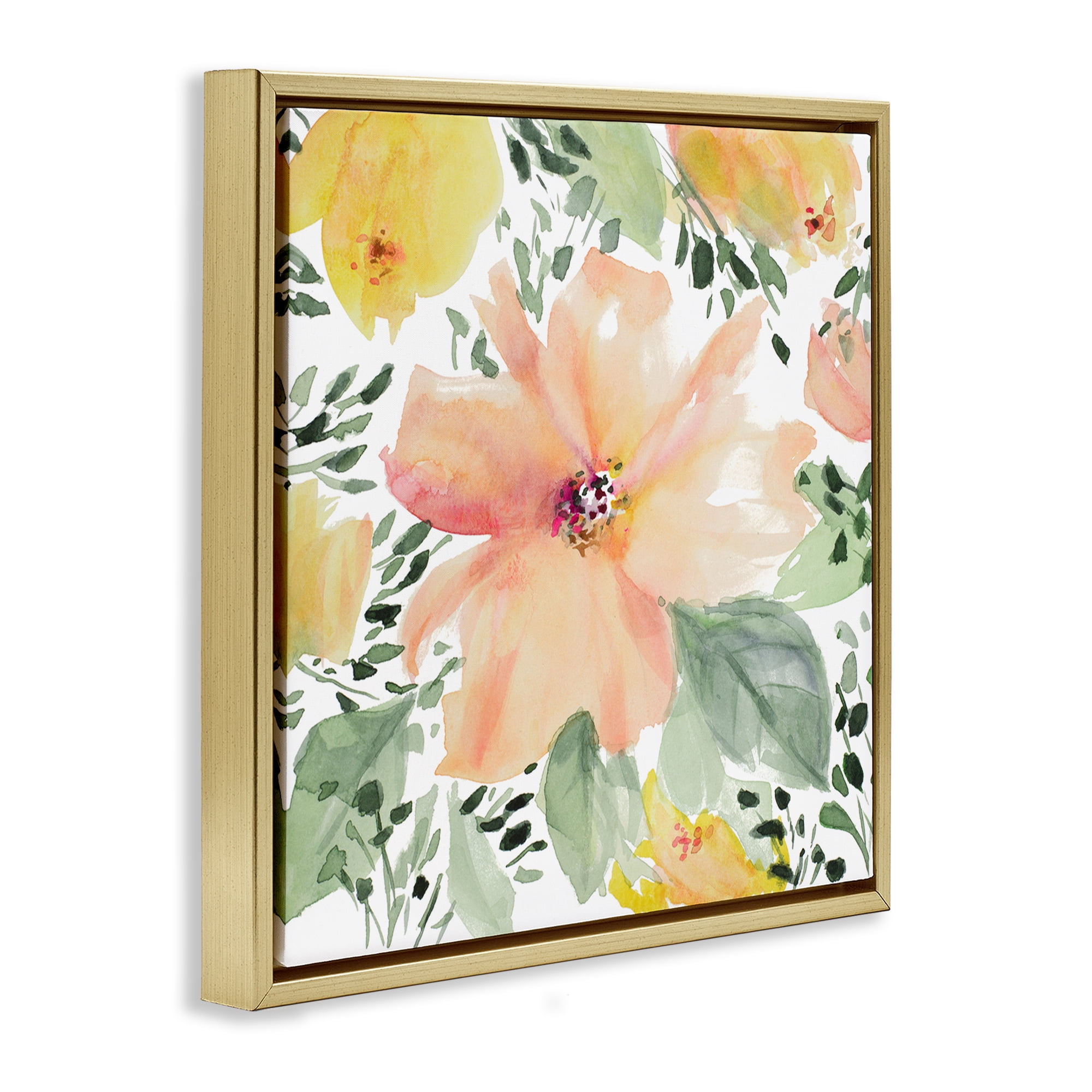 Stupell Industries Birds Eye Flowers Botanical & Floral Painting Gold Floater Framed Art Print Wall Art, 25 x 25