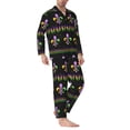 thumbnail image 2 of Balery Mardi Gras Fleur de Lis Pijama para Hombre de Dos Piezas con Manga Larga, Conjunto de Dormir y Descanso Suave con Bolsillos-Large, 2 of 7