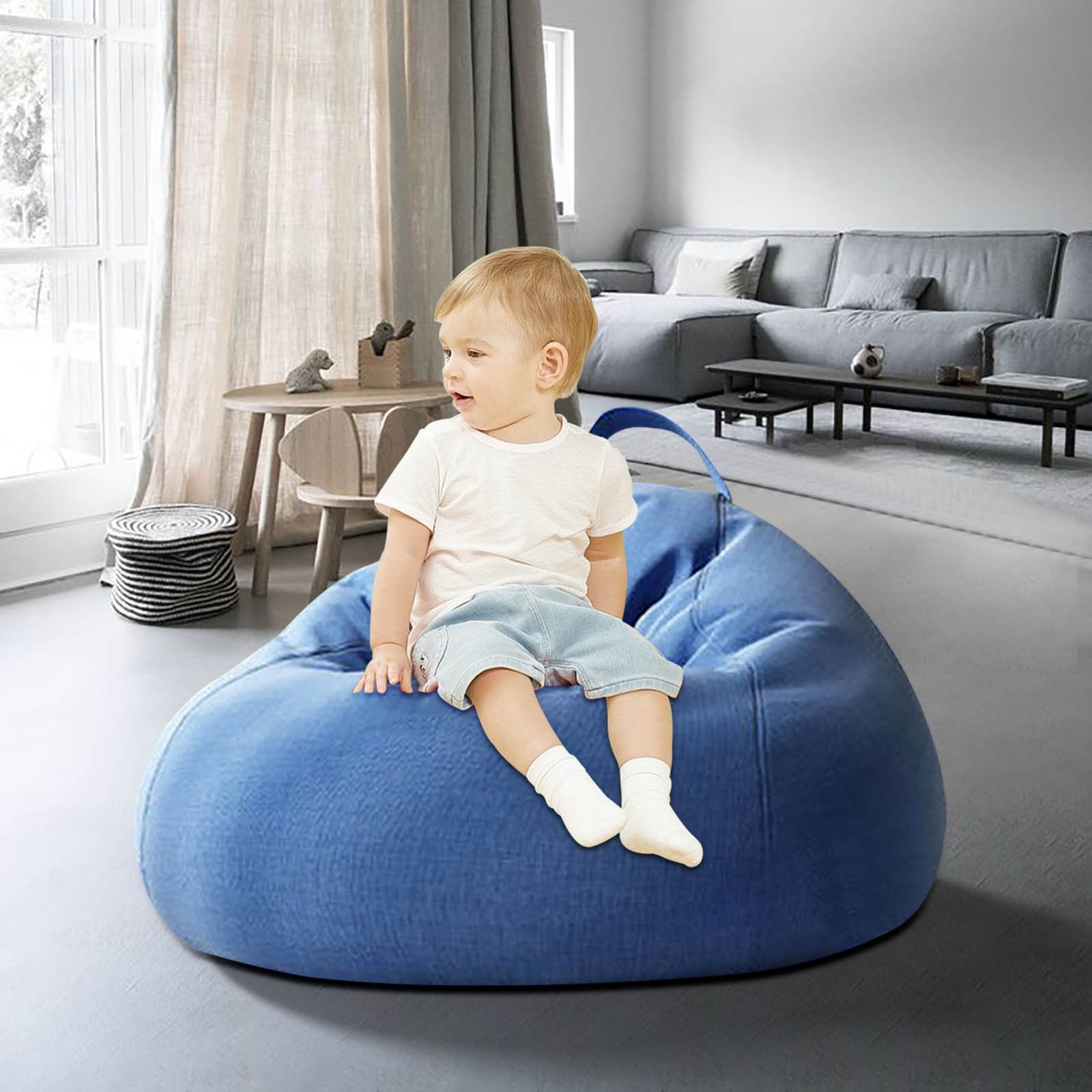Bean Bag Chair 2.3Ft, Memory Foam Filled, Large Beanbag Chairs for Adults and Teens, Soft Sofa with Removable Flannel Cover, Round Couch for Living Room Bedroom College Dorm