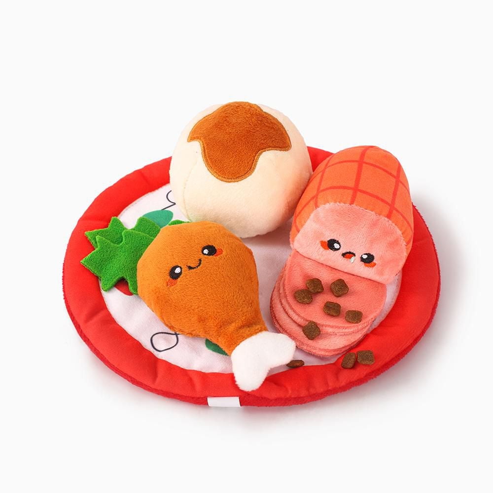 Hugsmart Christmas Dinner Dog Interactive Toy - Snuffle, Squeaky, for Small & Medium Dogs