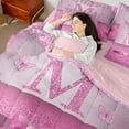 thumbnail image 4 of Manfei Letter Monogrammed Initial M Girl 7pcs Bedding Comforter Set,Kawaii Bow Butterfly Queen Bedding Sets Super Cozy,Bling Pink Glitter Queen Sheet Sets,Lightweight Room Decor,Reversible, 4 of 8