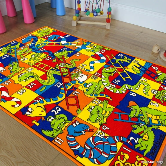 Allstar Kids / Baby Room Area Rug. Snakes and Crocodiles with Numbers. Playful and Vibrant Colors (4' 11" x 6' 11")