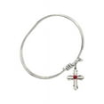 thumbnail image 2 of 5 3/4 inch Oval Eye Hook Bangle Bracelet w/ Cross medal charm w/ July Red Swarovski Crystal, 2 of 3