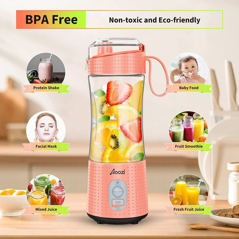 Aoozi PB-101B Portable Blender, Personal Size Blender Smoothies and Shakes,  Mini Blender 4000mAh USB Rechargeable with Six Blades, Handheld