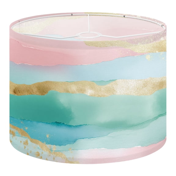Linen Drum Lampshades Pastel Watercolor Stripes Gold Accents Abstract Design 13"x13"x10" Light Shade for Table Lamps Floor Lamps Drum Lamp Shades Lampshade Replacement Assembly Required
