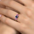 thumbnail image 4 of Gem Stone King 18K Yellow Gold Plated Silver Blue Created Sapphire and Pink Created Sapphire Engagement Ring for Women | 2.10 Cttw | Round 6MM | Gemstone September Birthstone | Size 5, 4 of 6