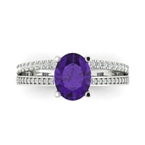 2.32 ct Oval Cut Natural Amethyst Solitaire with Simulated Diamond Accents 18K White Gold Womens Engagement Ring