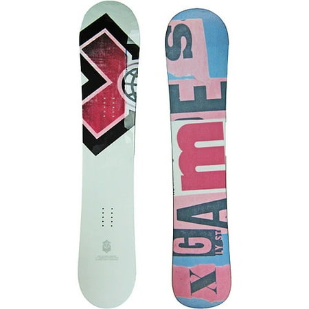X-Games Snowboard Sidewall 142cm, White with Pink X and Pink X-Games Word Bottom