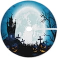 thumbnail image 1 of FMSHPON Halloween PumpkinDark Castle On Blue Moon Xmas Christmas Tree Skirt Stand Mat for Holiday Party Decoration Indoor Outdoor 36 inches, 1 of 6