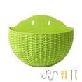 thumbnail image 1 of Flowerpots with Dish Ceramic, Imitation Rattan Wall Hanging Planter Semicircle Plastic Plant Baskets Container Flower Pot with Drainage and Hooks for Balcony Fence Wall Indoor Outdoor, Flower Pots, 1 of 8