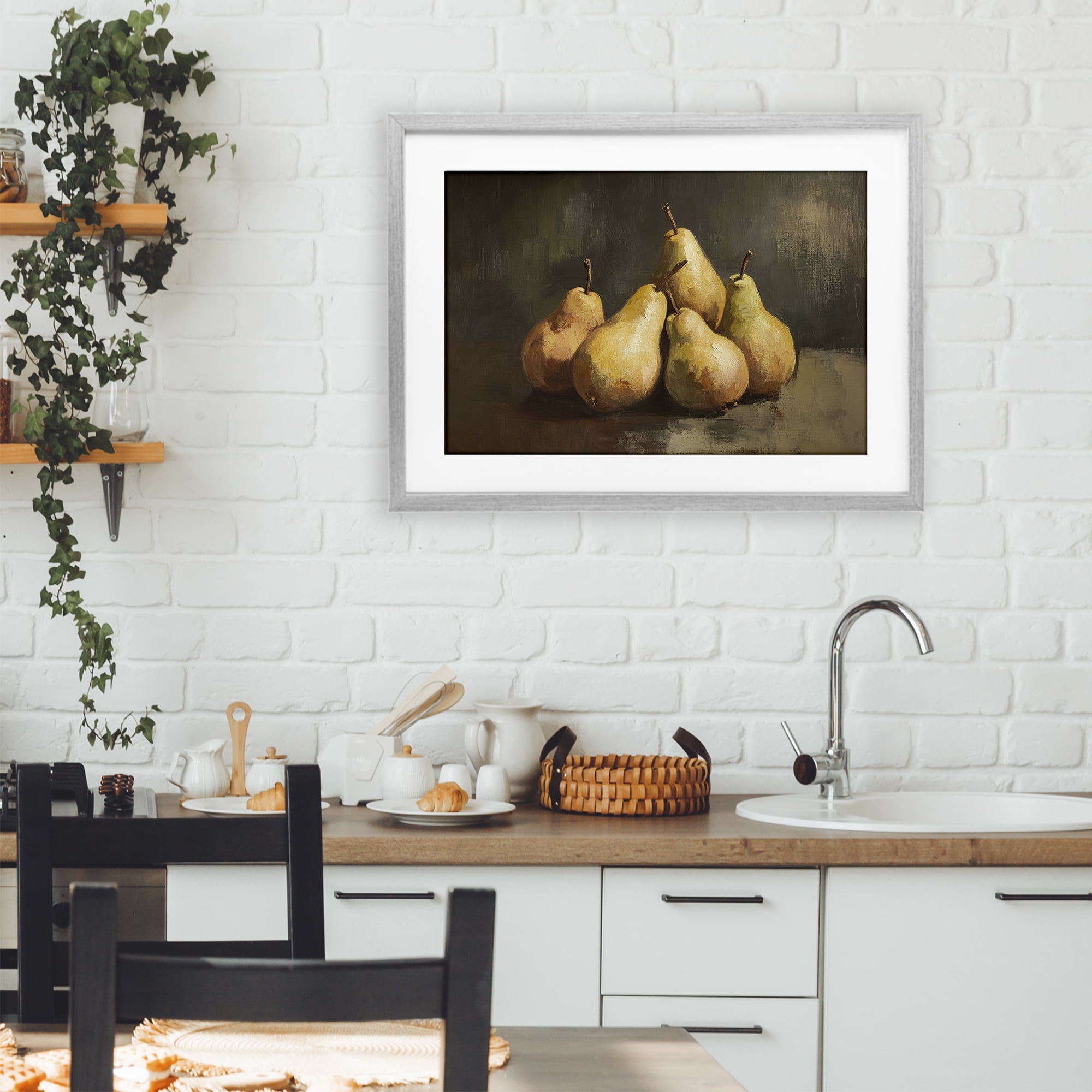 Stupell Industries Golden Pears Still Life Gray Framed Print Under Glass, design by Petal Prints Design