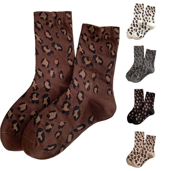 Rggeeun Womens Socks Leopard Graphic Knitted Slouchy Socks for Women Stretch Casual Cute Socks Fall Winter Travel Party Trendy,Brown,One Size
