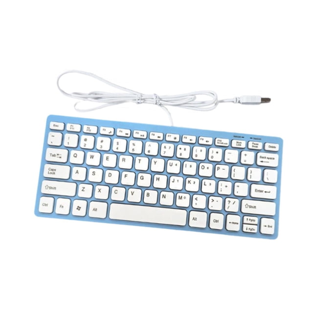 pitrice USB Wired Keyboard Small Comfortable Typing White Desktop for Home Computer Office Blue 285x122x21mm
