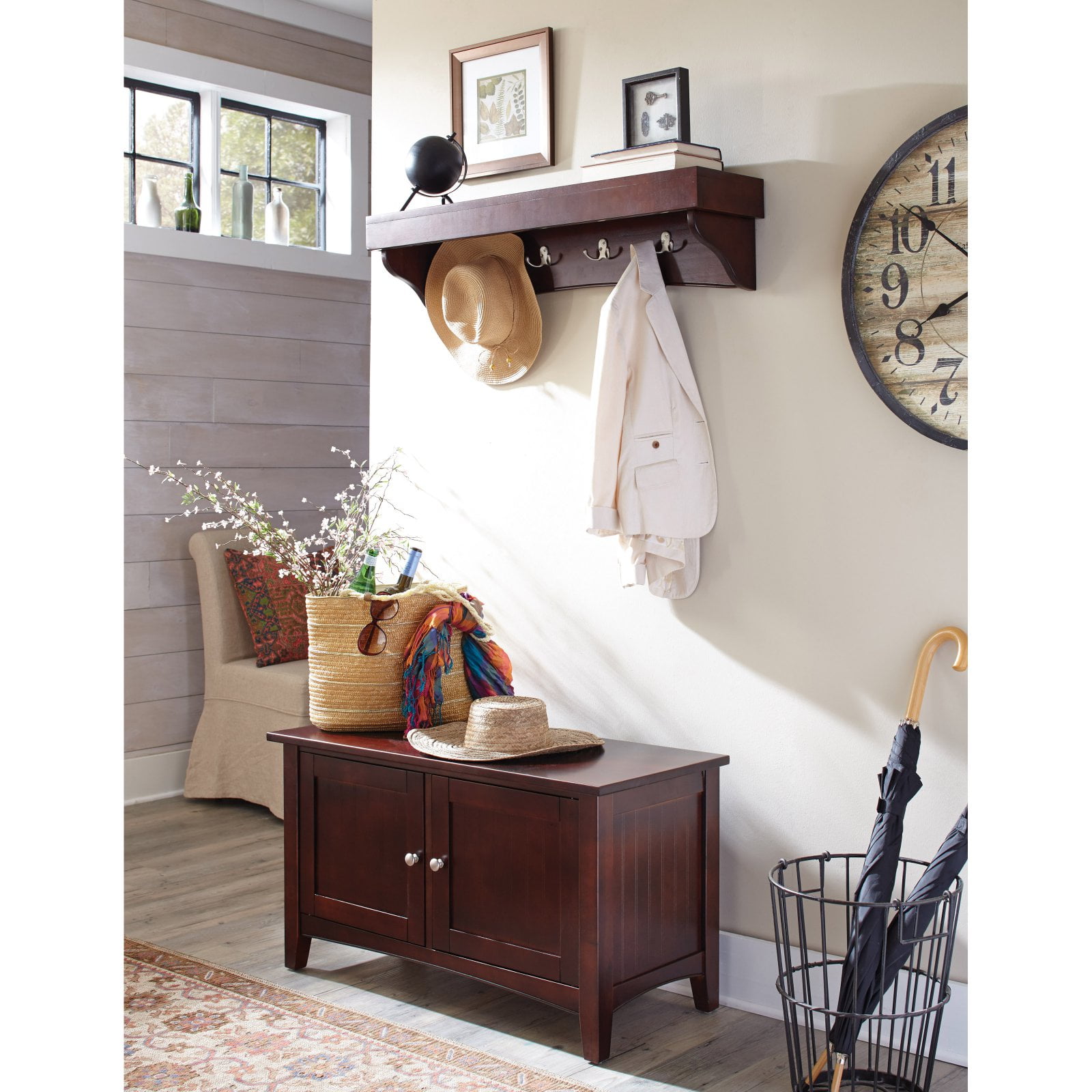 Alaterre Shaker Cottage Storage Bench Coat Hooks With Tray