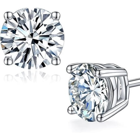 "Moissanite Stud Earrings – Lab Created, 18K White Gold Plated 925 Sterling Silver, Jewelry Gifts for Women & Men"