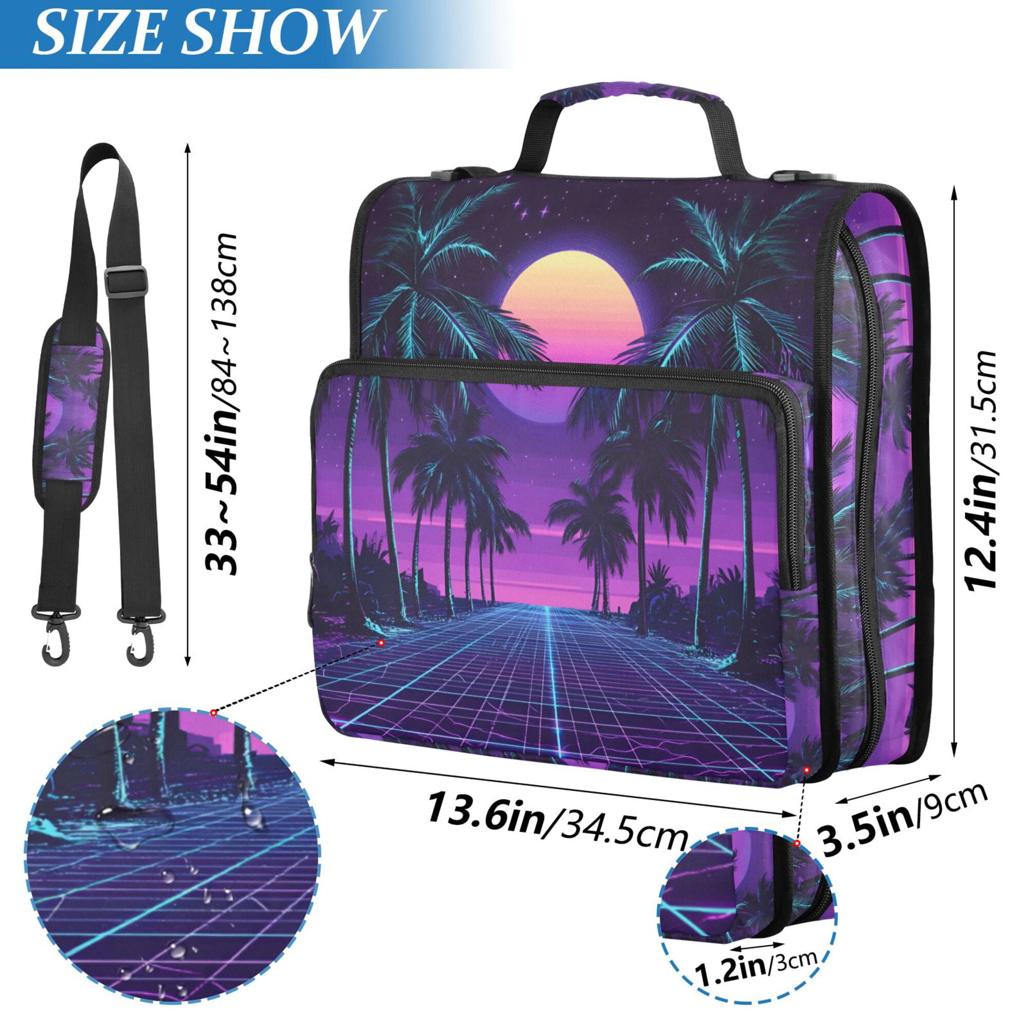 FORMRS Zipper Binder with Shoulder Strap 2-inch Ring 500 Sheet Capacity File Bag, Green Digital Art