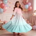 thumbnail image 6 of ITSAME Girls A-Line Dress Gradient Print Crew Neck Flowy Ruffle 3/4 Sleeve Summer Casual A-Line Dress Pink Size 6, 6 of 7