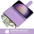 thumbnail image 4 of Compatible with Samsung Galaxy S23 Plus S23+ 5G Wallet Phone Case and Tempered Glass Screen Protector Flower Faux Leather Flip Credit Card Holder Stand Zipper Cell Cover for SM-S916U 6.6 inch Purple, 4 of 9
