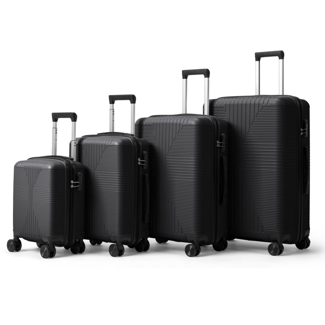 IVV 4 Piece Luggage Sets for Travel, Hardshell Suitcase with Spinner Wheels (16/20/24/28 Inch), Lightweight Carry On & Checked Luggage for Family Vacation (Black)