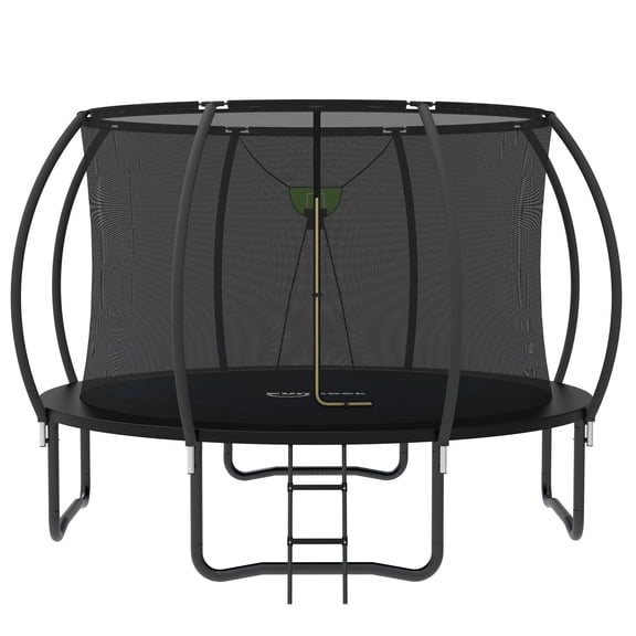 Funseek Trampoline with Basket and Basketball, Light Strip, Large Size and Load-Bearing Capacity, 14FT, Black
