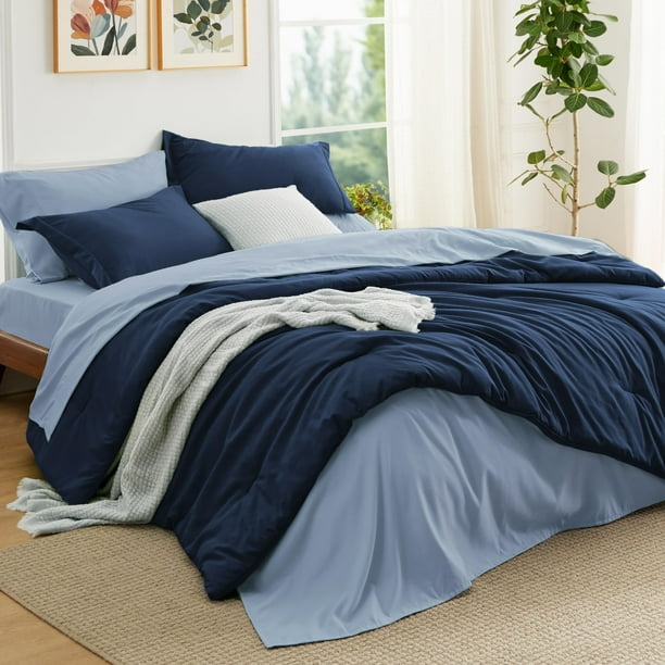 Set de Edredón Bedsure King Size Azul Marino 7 Piezas Para Todas las Estaciones