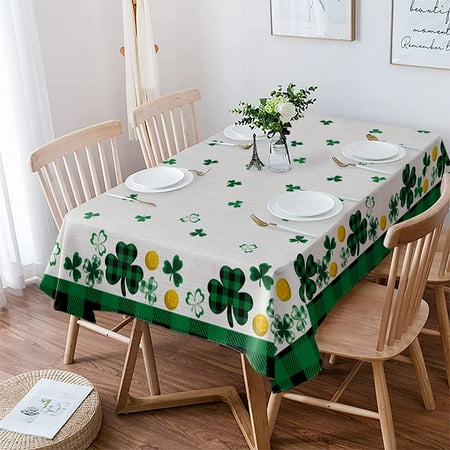 

St.Patrick s Day Tablecloth Rectangle/Oval 60x102in Shamrocks Green and Black Buffalo Plaid Retro Tablecloths Waterproof Table Cloth for Kitchen Indoor Outdoor Table Cover for Dining/Party Decoration