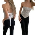 thumbnail image 3 of Gupgi Haut Tube Sans Bretelles à Imprimé Journal pour Femmes, Crop Top d'Été Ajusté, 3 of 9