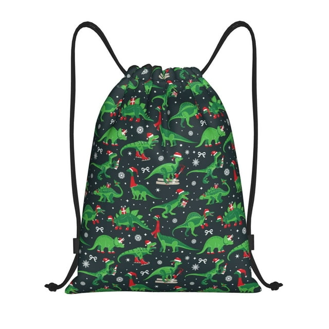 Fotbe Dino Christmas Party Bolsa Mochila con Cordón Estampada, Bolsa de Gimnasio Deportiva, Bolsa Cinch, Bolsa con Cordón para Hombres y Mujeres-Medium