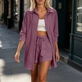 thumbnail image 4 of CaComMARK PI Womens 3/4 Sleeve Tops Casual Long Collared Button Down Shirt Jackets Dressy Flowy Beach Vacation Blouse Purple, 4 of 7