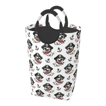 Picia DOG IS WEARING PIRATE COSTUME Laundry Basket With Handles Laundry Hamper Toys Storage Organizer Foldable Bucket Washing Bin Dirty Clothes Bag For Home Bathroom Bedroom Dorm
