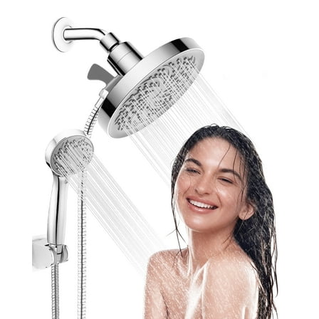 Hodvit 6" High Pressure Rainfall Shower Head and Handheld Combo, Plated with 60" Hose Anti-Leak with Holder, Chrome