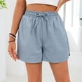 thumbnail image 5 of Aueoeo Women's Comfortable Solid Color Drawstring Waist Casual Shorts with Pockets – Ideal for Summer Wear,Blue,M, 5 of 8