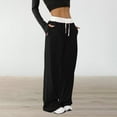 thumbnail image 2 of Audhol Barrel Sweatpants Women Womens Contrast Color Waistband Sweatpants Y2K Cargo Sweatpants Drawstring Waist Jogger Pants with Pockets Baggy Sweatpants for Women Black M, 2 of 5
