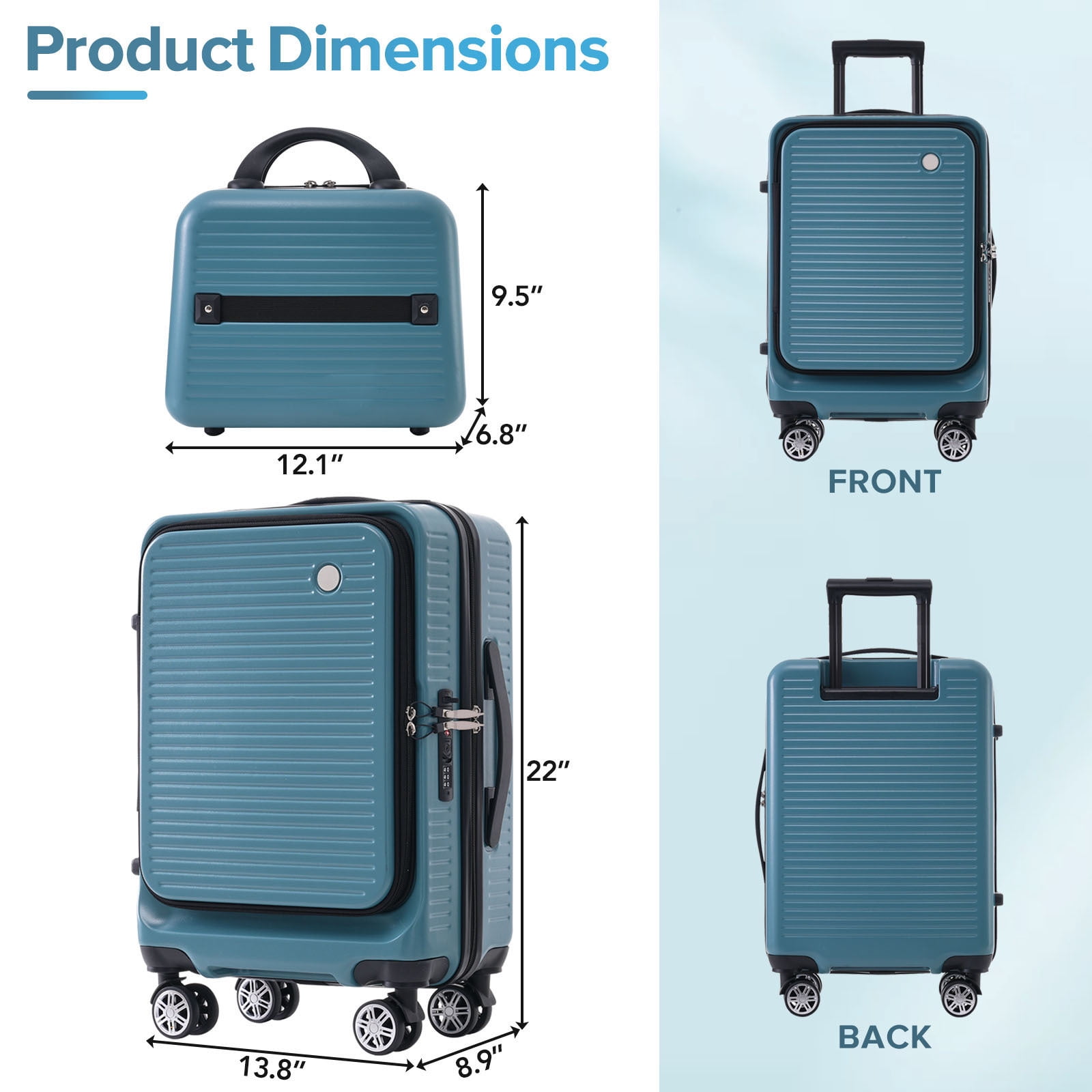 EUROCO Carry On Luggage 22x14x9 Airline Approved, Front Open Suitcase with 1 Portable Carrying Case and USB Port (Blue, 20 Inch, 40L)