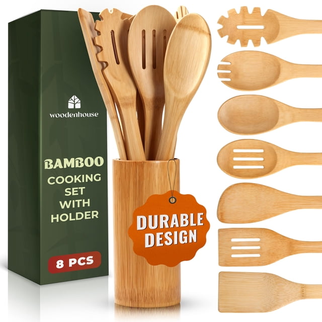 Juego de utensilios de cocina WoodenHouse Bamboo, 7 piezas con soporte
