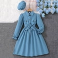 thumbnail image 4 of Girls Casual Shirts Dress Beret Hat Sets Vacation Vintage Ruffle Long Sleeve Dresses Kids Comfy Flowy Spring Fall Outfits With Belt, 4 of 5