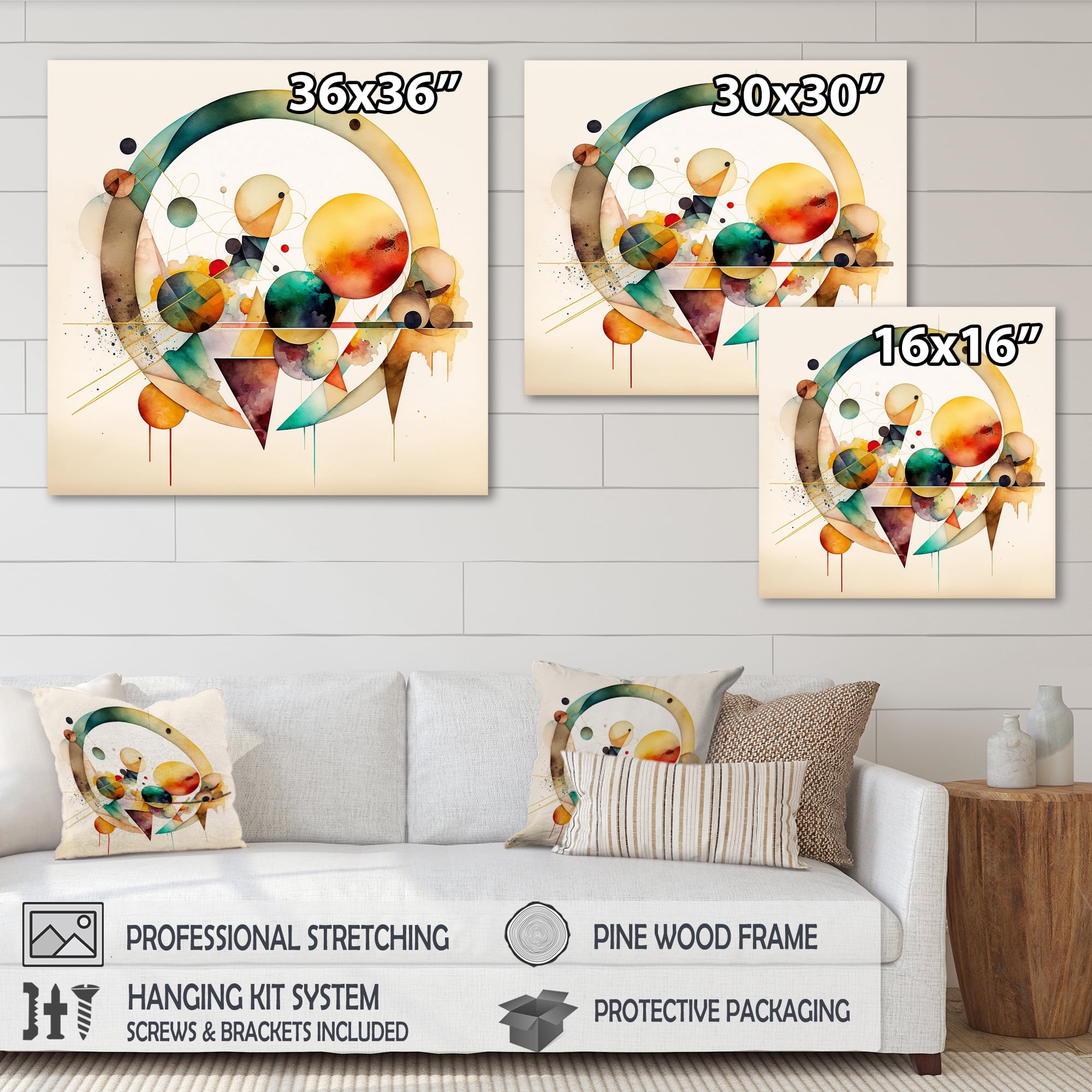Designart Multi-Color Watercolor Geometric Art IV Canvas Wall Art