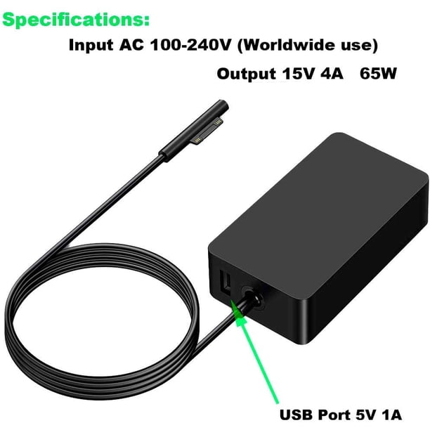 Cargador de Surface Pro Zeshuo 65W 15V 4A Adaptador de CA