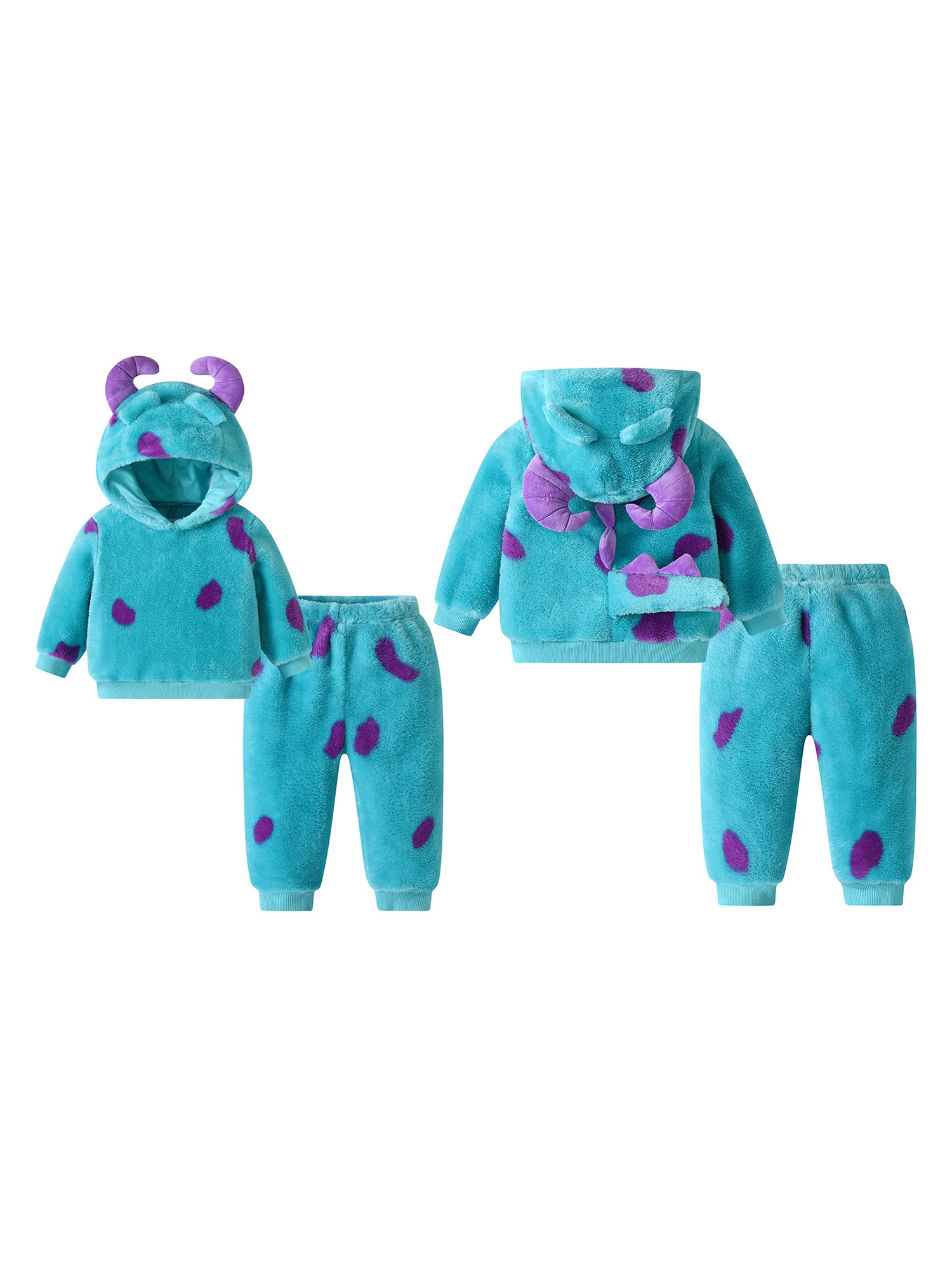 Toddler Girl Boy Halloween Monster Costume Funny Animal Cosplay Costume Long Sleeve Plush Horn Hooded Sweatshirts Pants Set Outfits Fall Winter Clothes