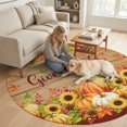 thumbnail image 2 of Round Area Rugs 5Ft, Thanksgiving Non-Slip Washable Circle Rugs Carpet, Fall Pumpkin Maple Cones Sunflowers Wood Grain Indoor Outdoor Rug Floor Mats Throw Runner for Bedroom Living Room Bathroom, 2 of 8