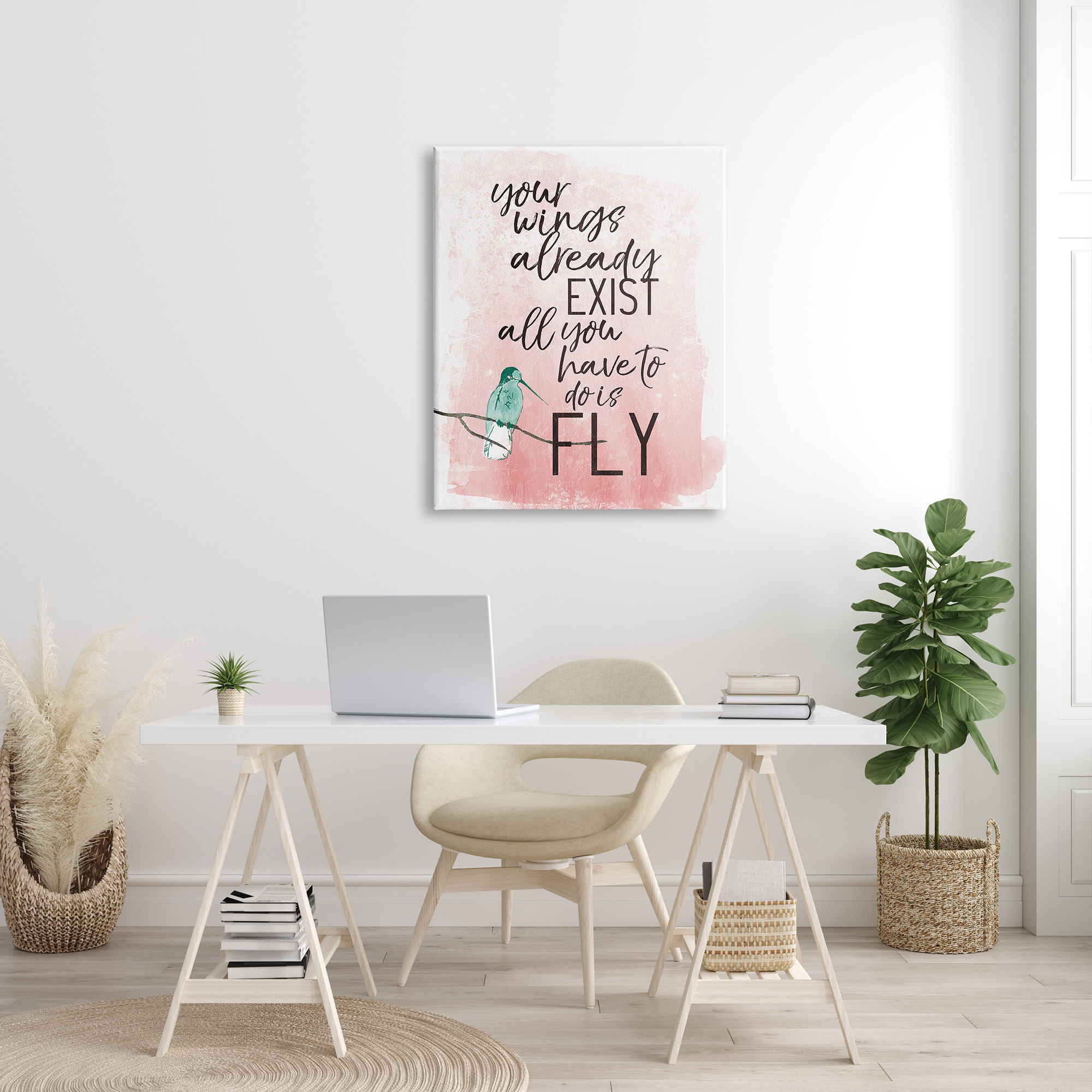 Stupell Industries Your Wings Already Exist Inspirational Phrase Bird Metaphor Inspirational Painting Gallery Wrapped Canvas Print Wall Art, 30 x 40