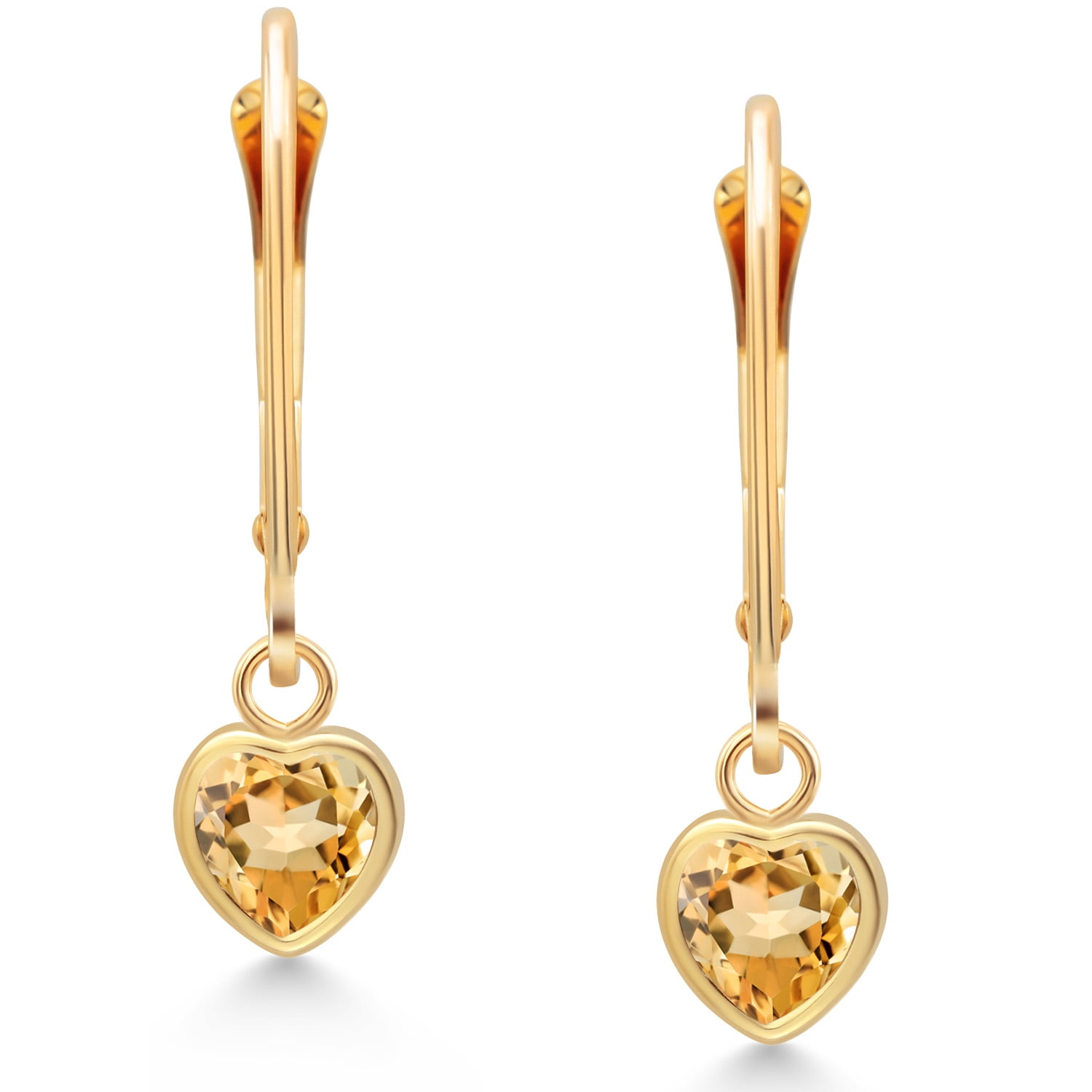 Gem Stone King 14K Yellow Gold Yellow Citrine Drop Dangle Leverback Earrings for Women (0.92 Cttw, Gemstone November Birthstone, Heart Shape 5MM)