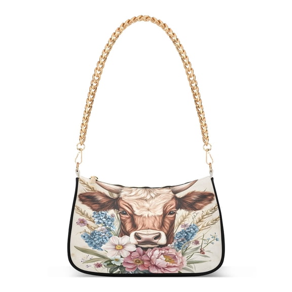 ALAZA Watercolor Cows Women's Chain Shoulder Bag Hobo Handbag Tote Crossbody Purse